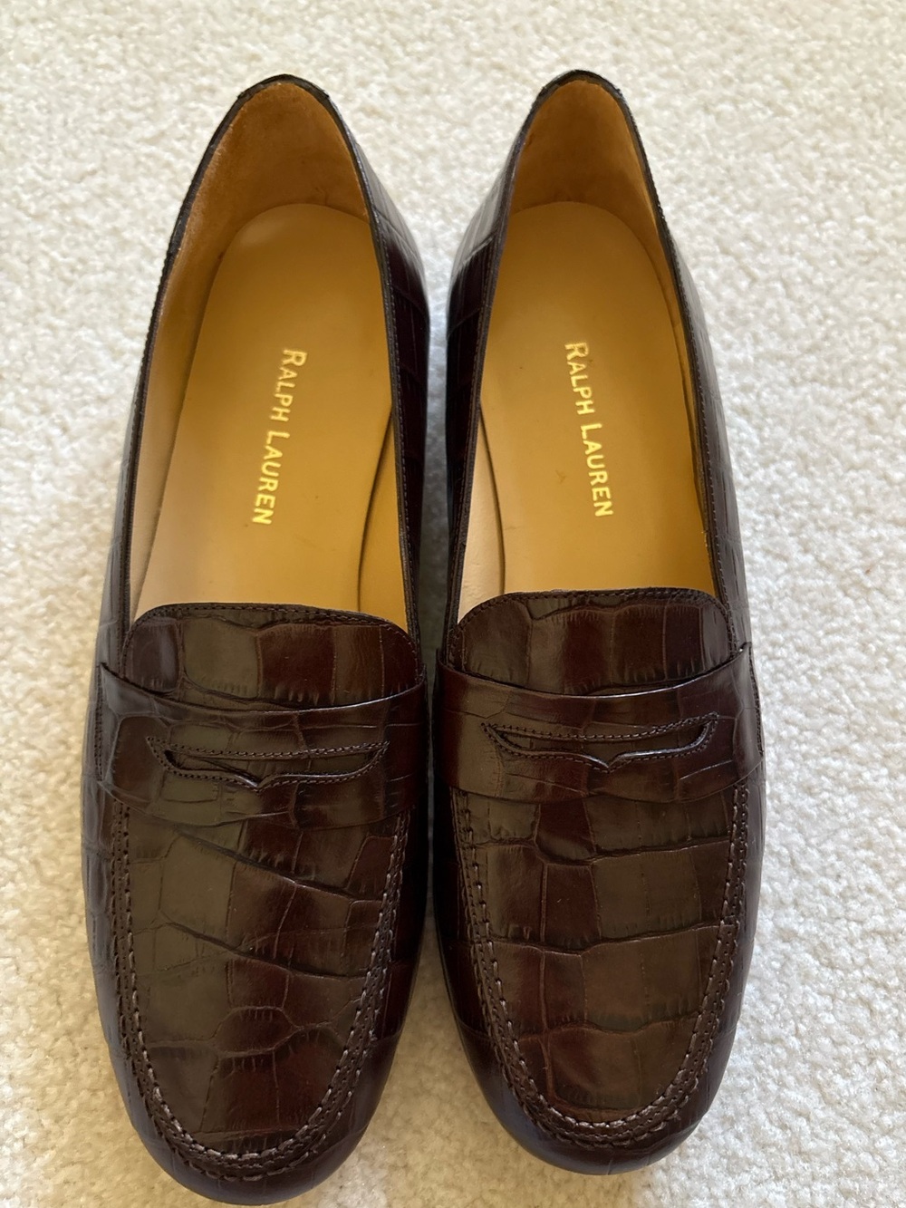 NEW WITH TAGS Ralph Lauren Brown Croc-Embossed Loafers Size 7.5B